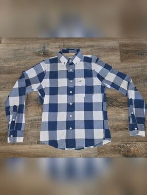 Hollister Navy & White Plaid Button-Up Shirt